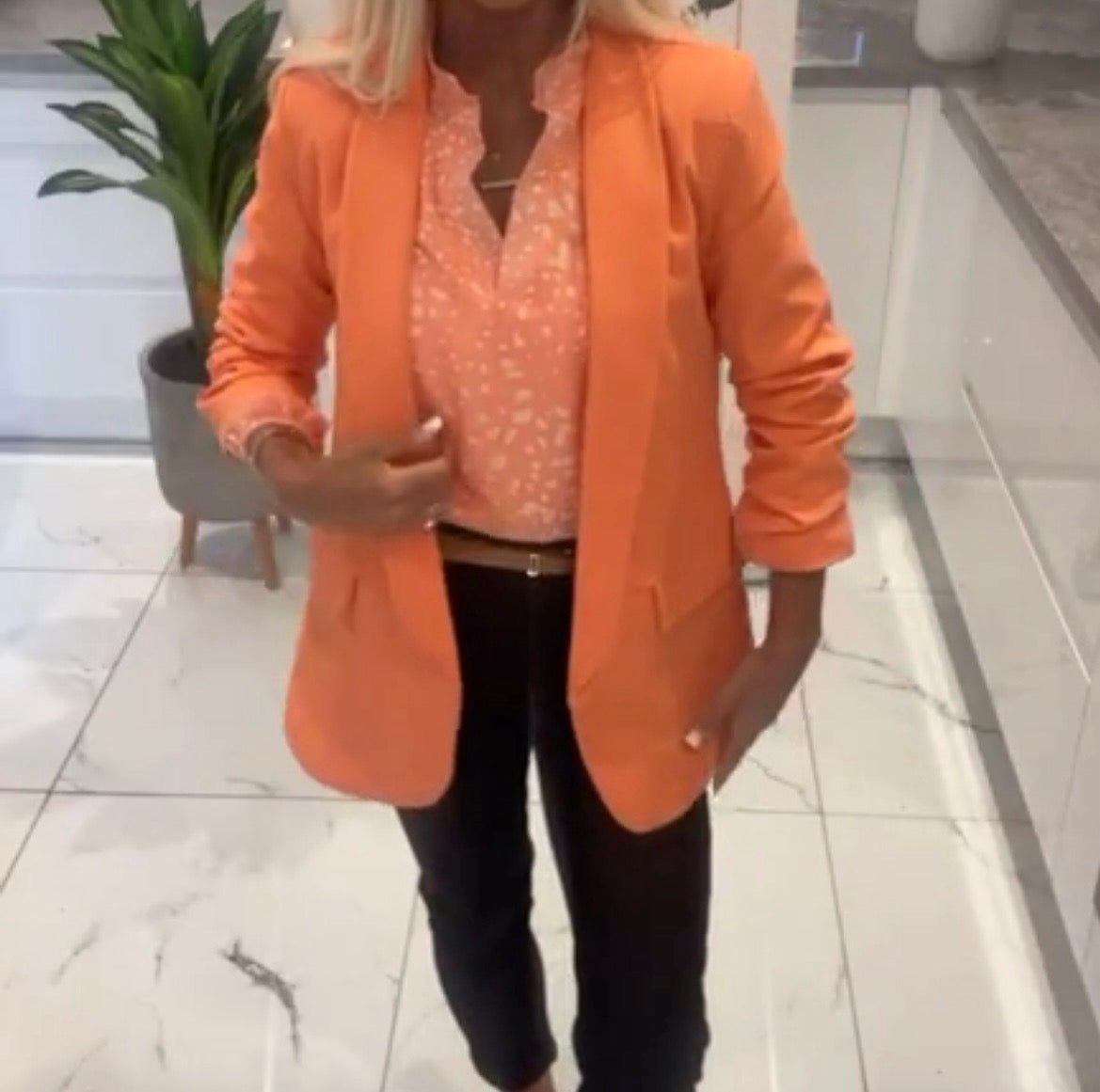Sarah ruche sleeve blazer