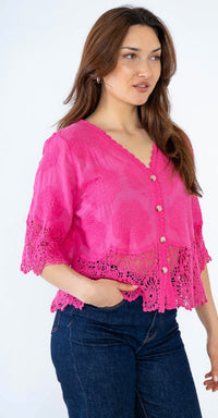 Polly button crochet detail top