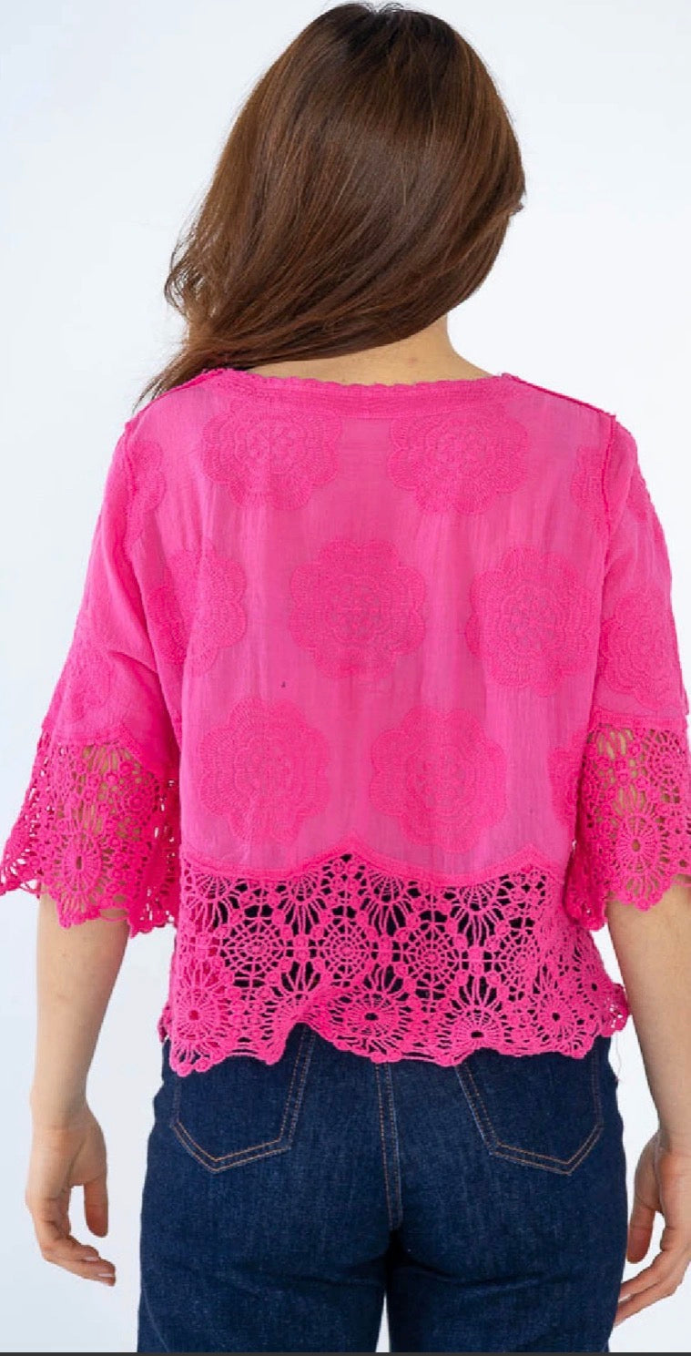 Polly button crochet detail top