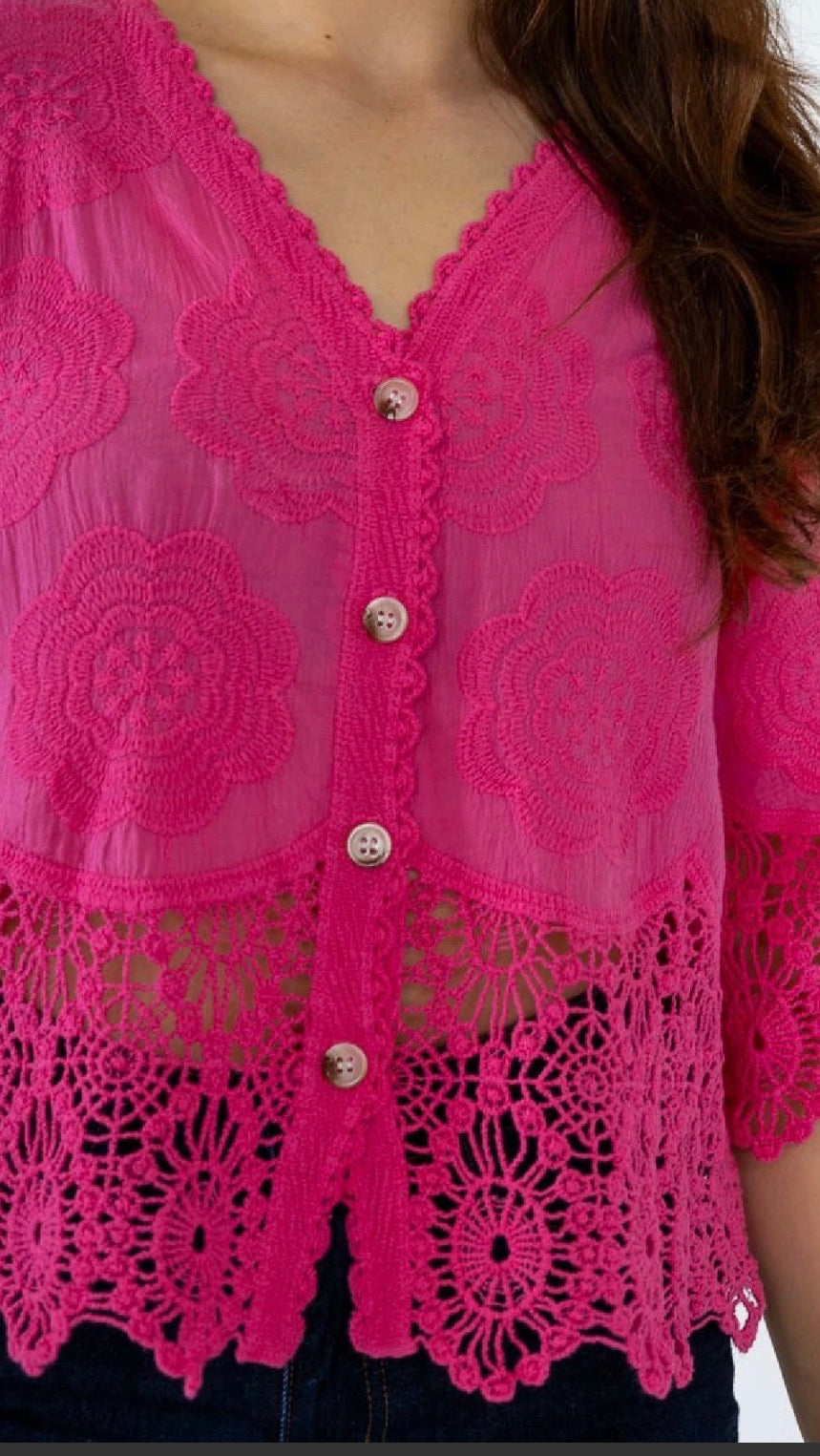 Polly button crochet detail top