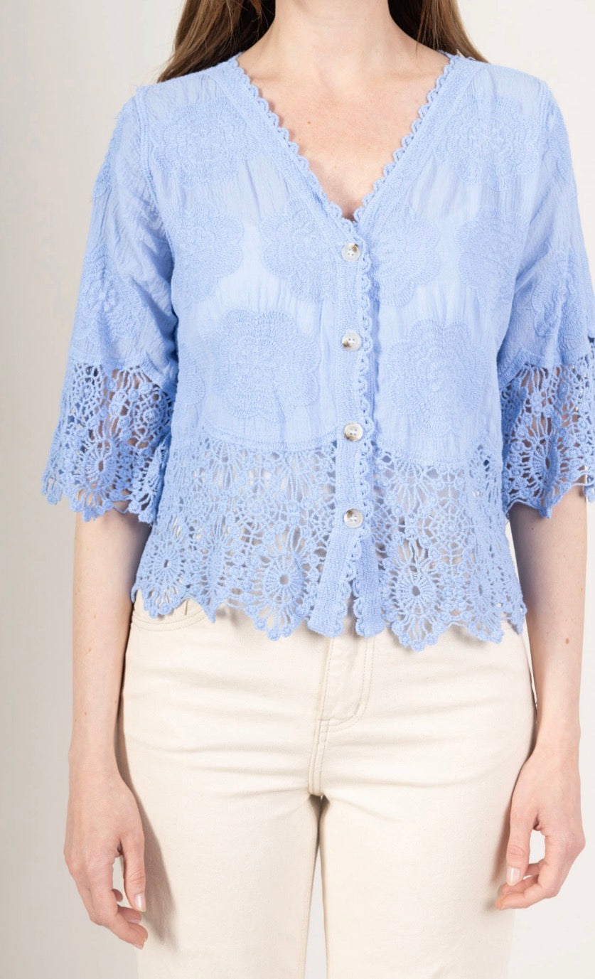 Polly button crochet detail top