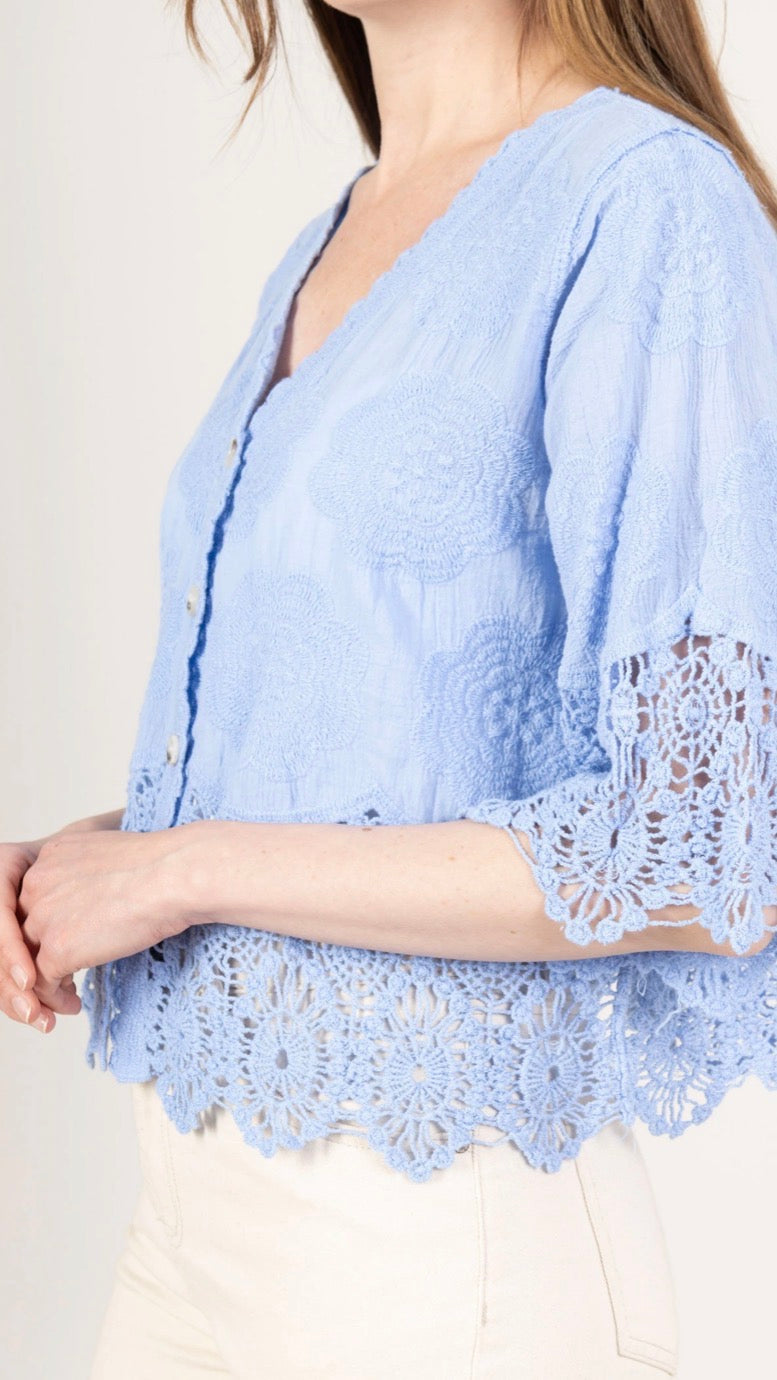 Polly button crochet detail top