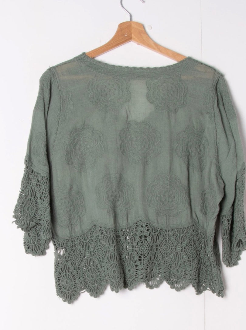 Polly button crochet detail top