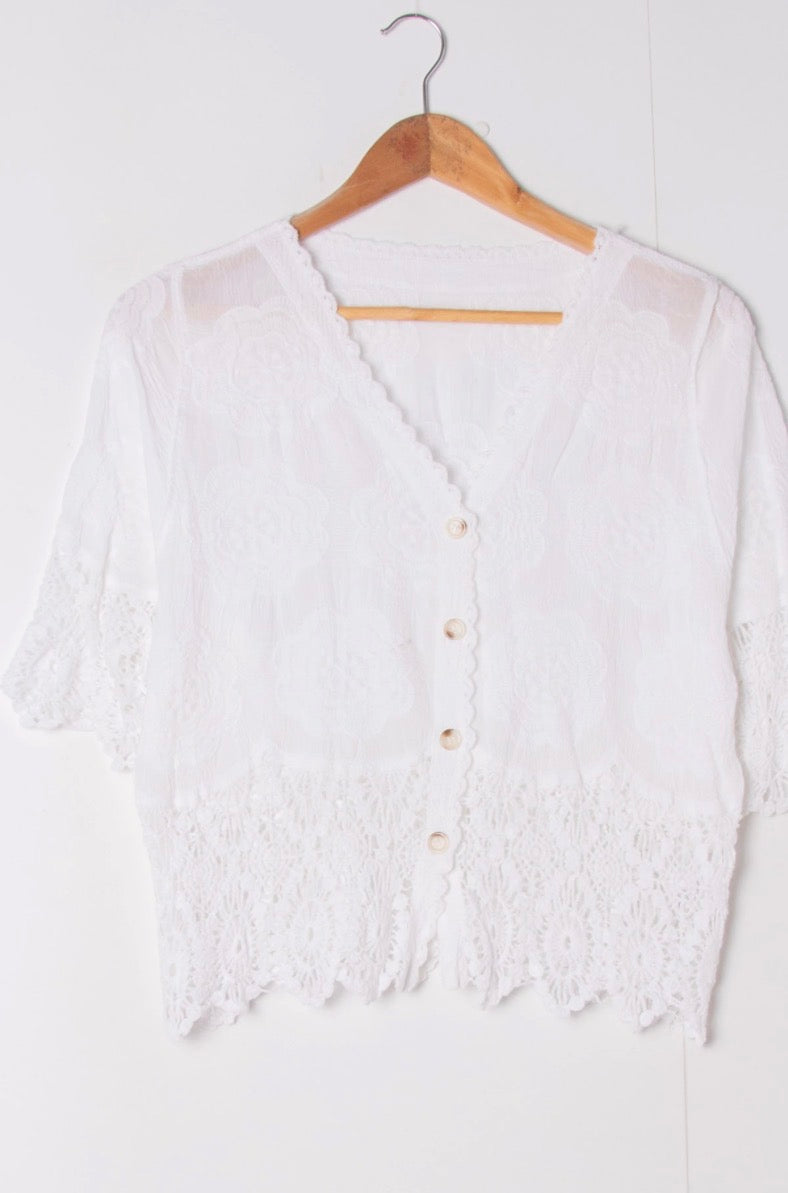 Polly button crochet detail top