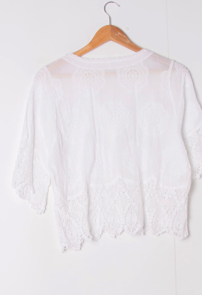 Polly button crochet detail top