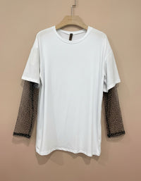 Lumi leopard print mesh sleeve Tshirt