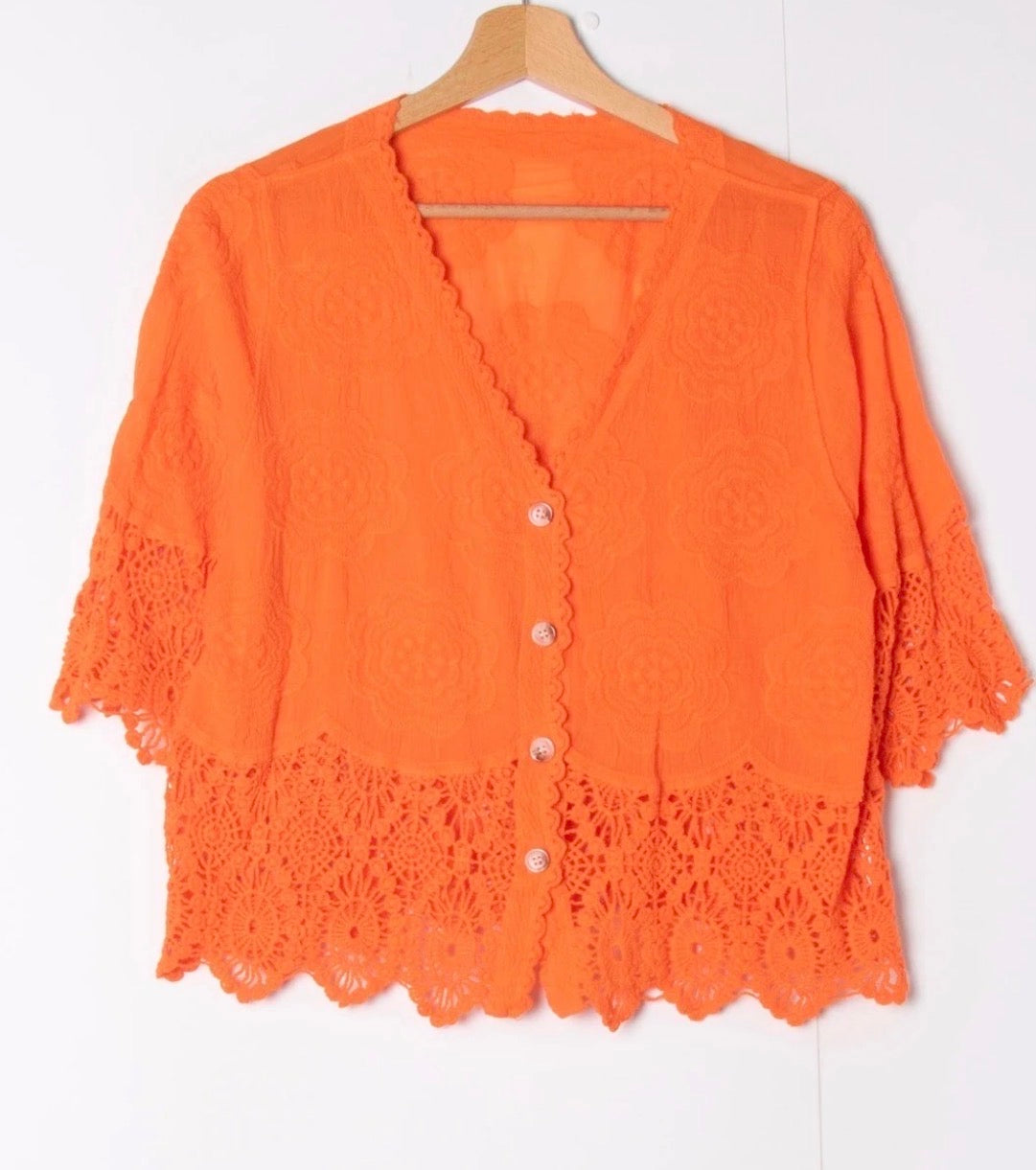 Polly button crochet detail top
