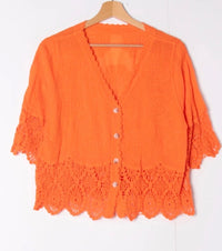 Polly button crochet detail top
