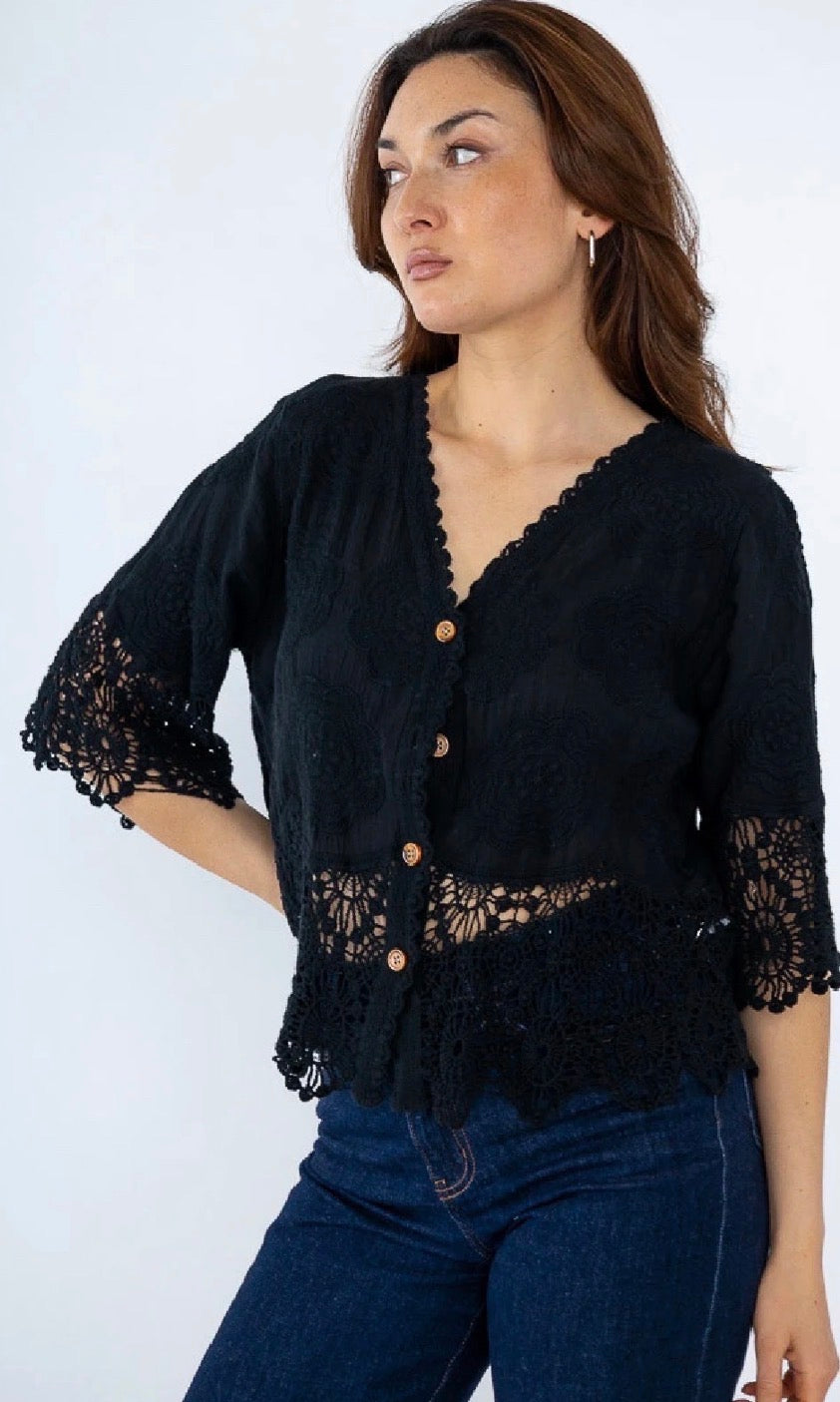 Polly button crochet detail top