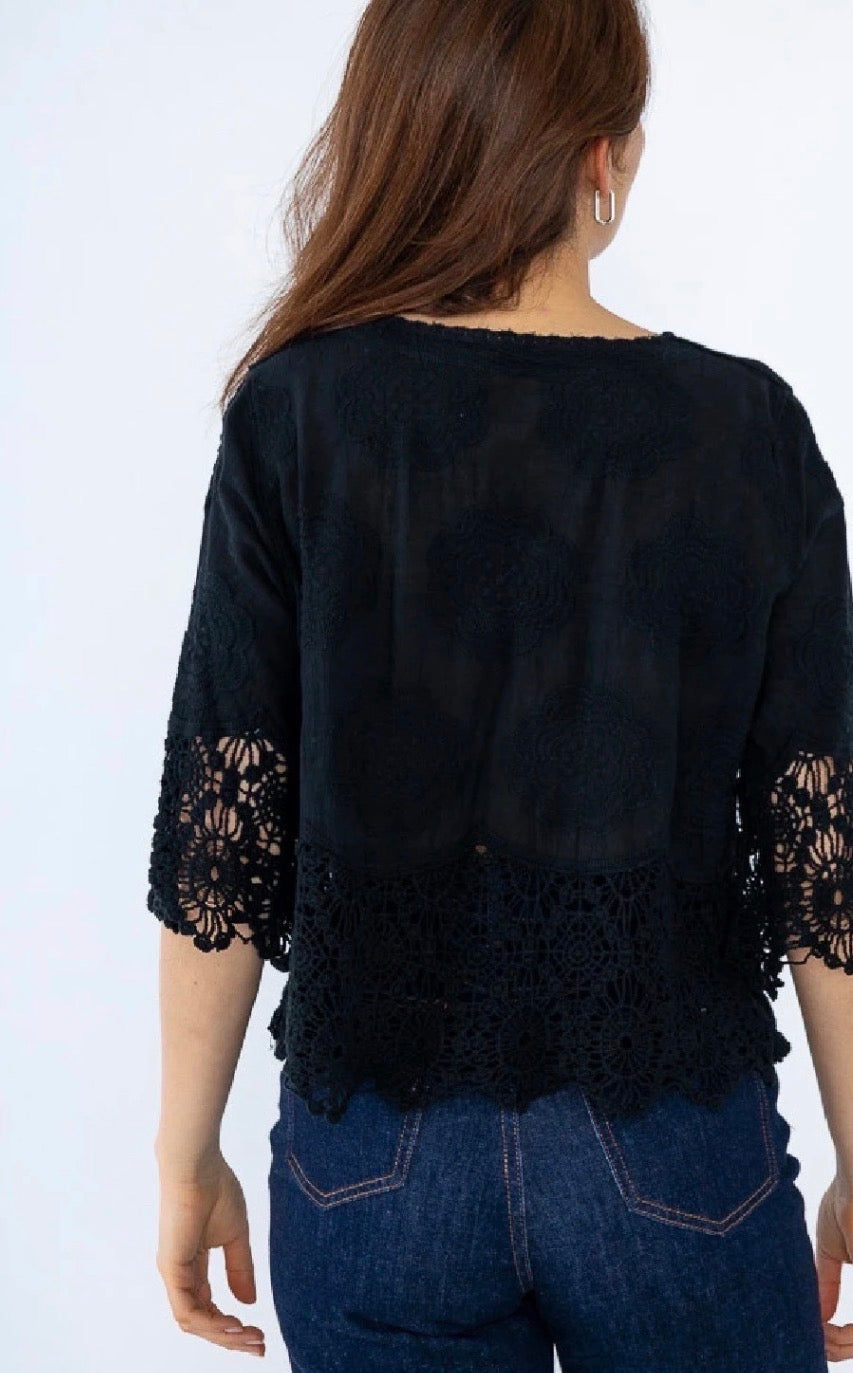 Polly button crochet detail top