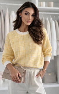 Pippa plaid sweater with white trim