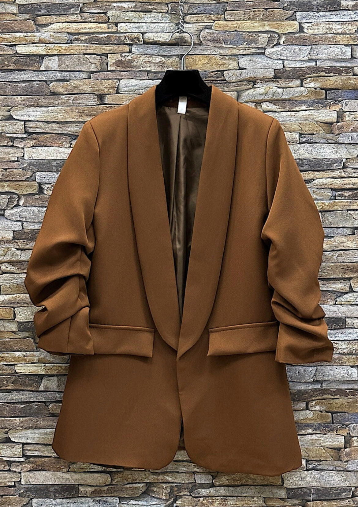 Sarah ruche sleeve blazer