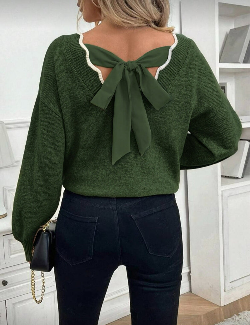 Veronica vneck ribbon detail knit