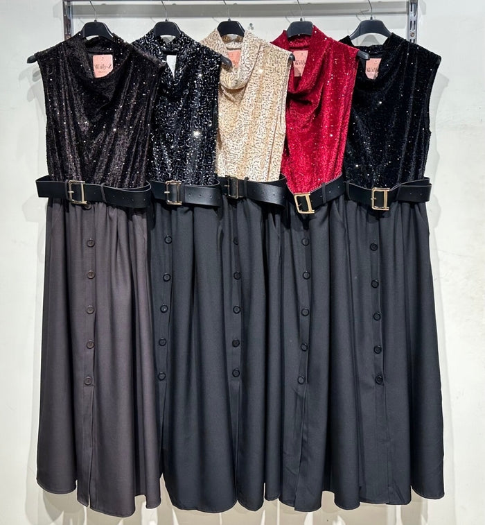 Sally belted sequin dress