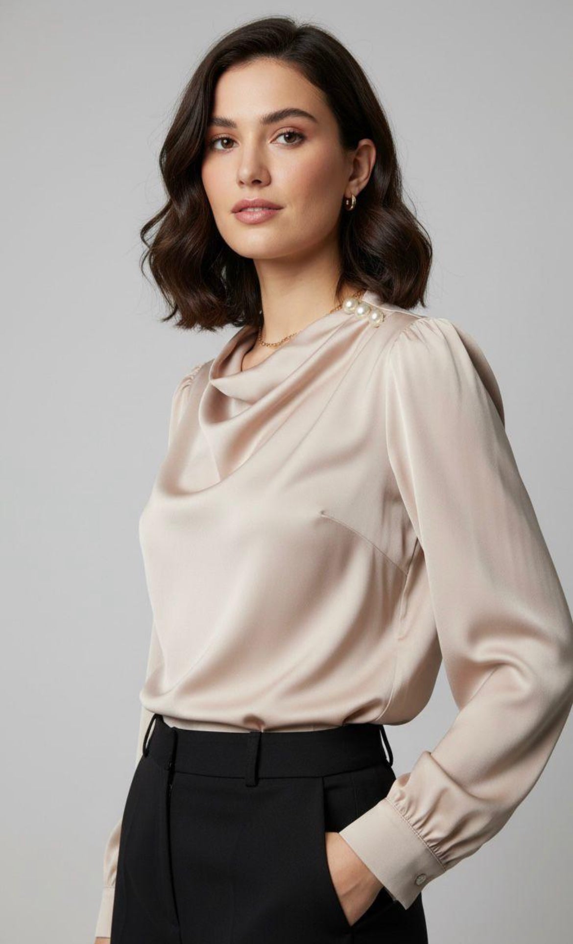 Kerrie Satin Pearl Detail Top for Parties & Occasions
