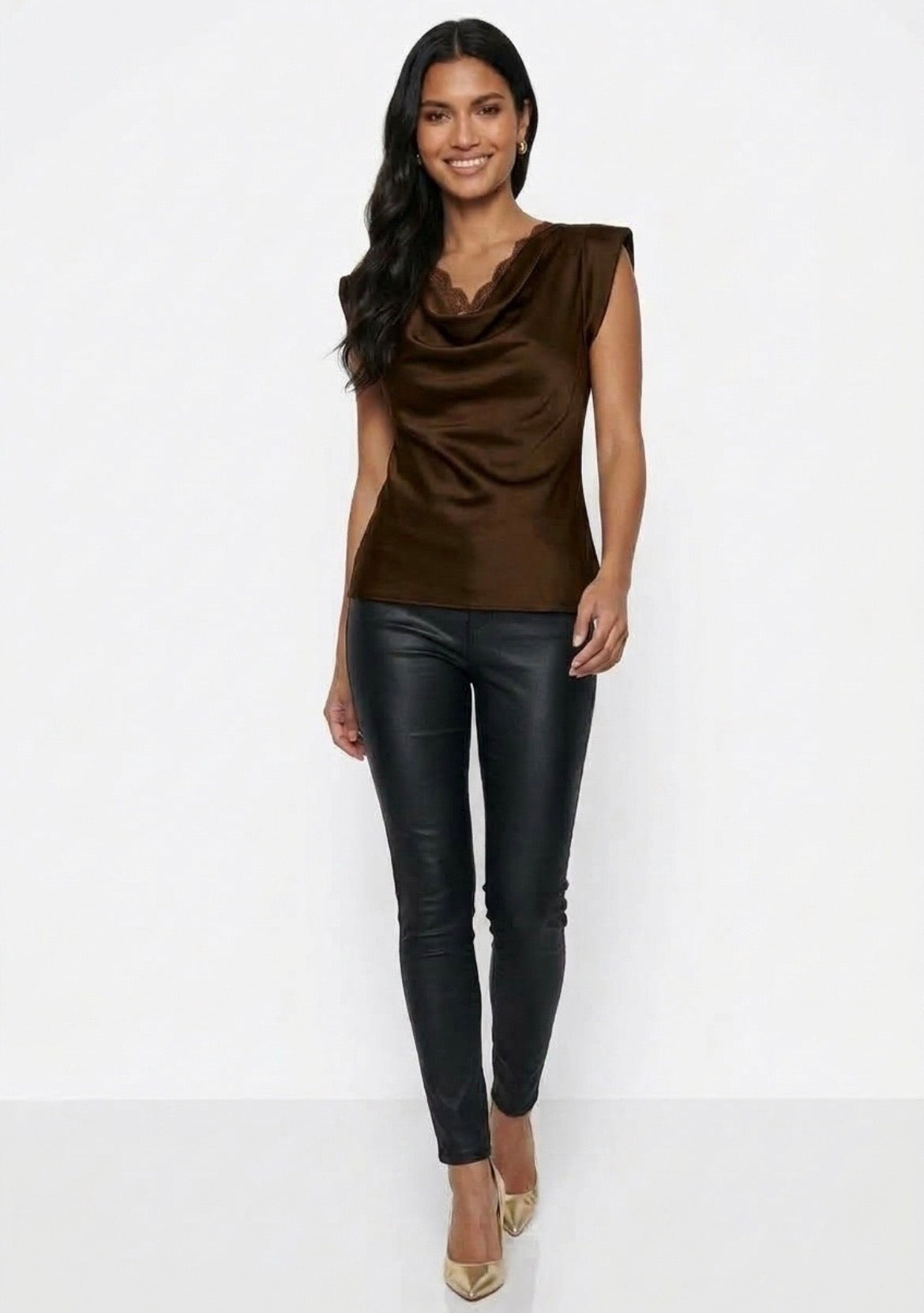 Sasha satin cowl lace top