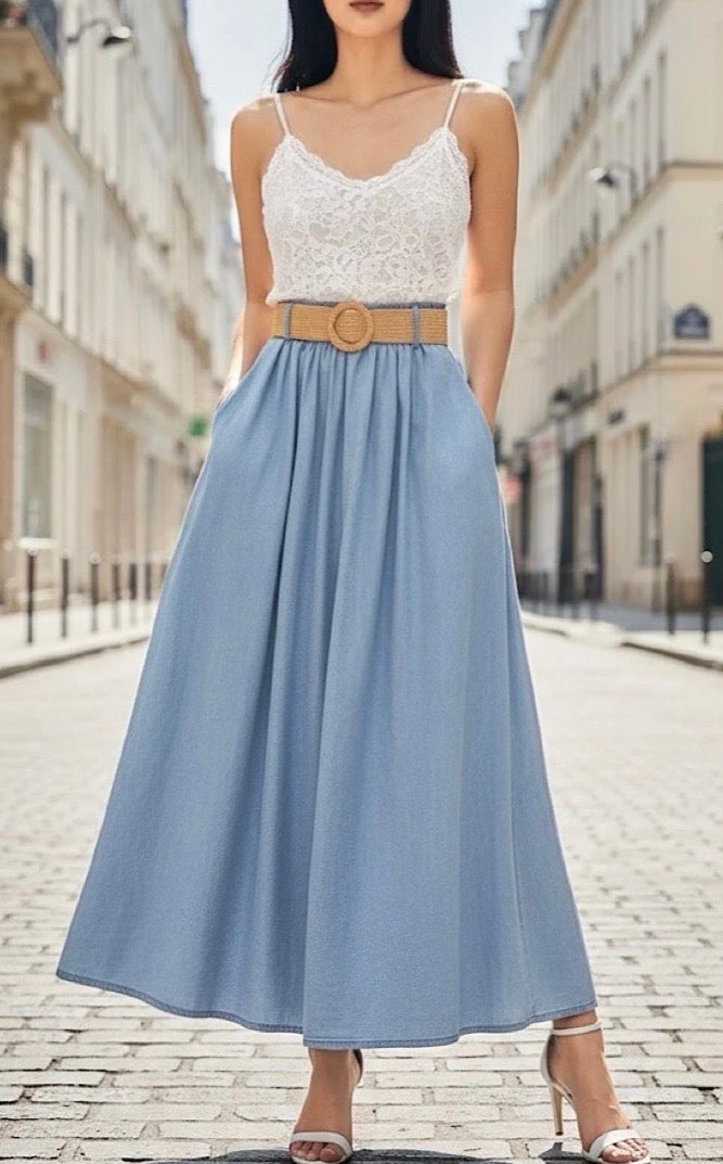 Kitty Belted Denim Skirt for women
