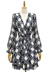 Patterned Sasha Print dress on a mannequin with a white background